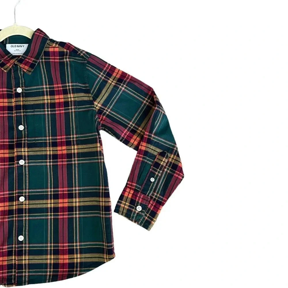 OLD NAVY | Green -Orange | PLAID SHIRT